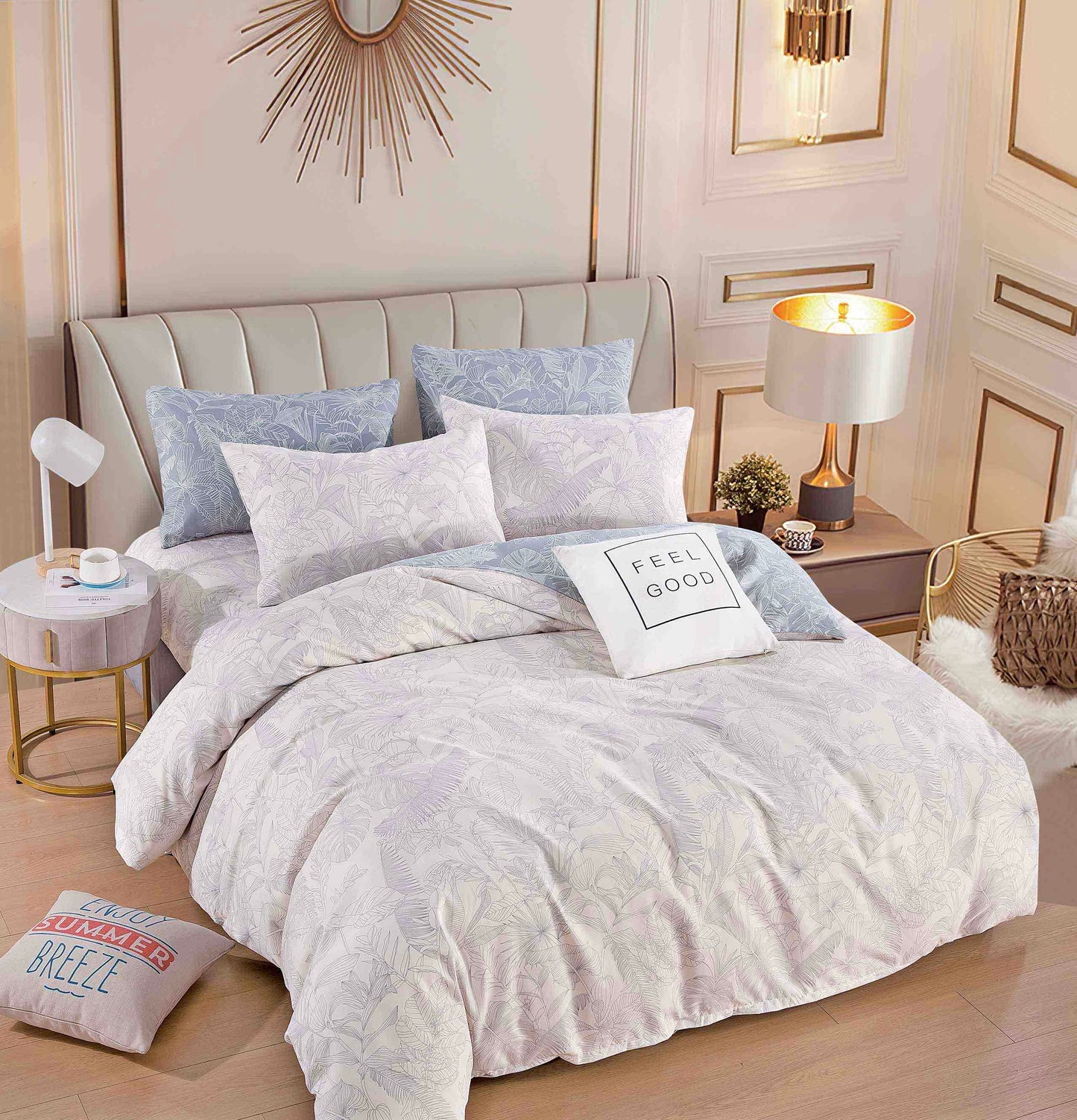 Lenjerie de pat dublu Bumbac finet, cearceaf la alegere normal sau elastic, 6 piese, LBF66