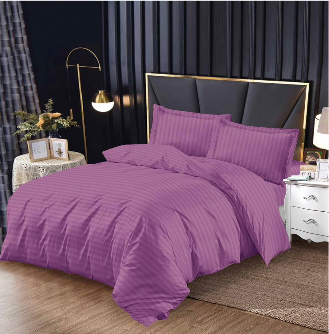 Lenjerie pat o persoana, cearceaf cu elastic 140x200, 4 piese, uni damasc, Mov, LPP03