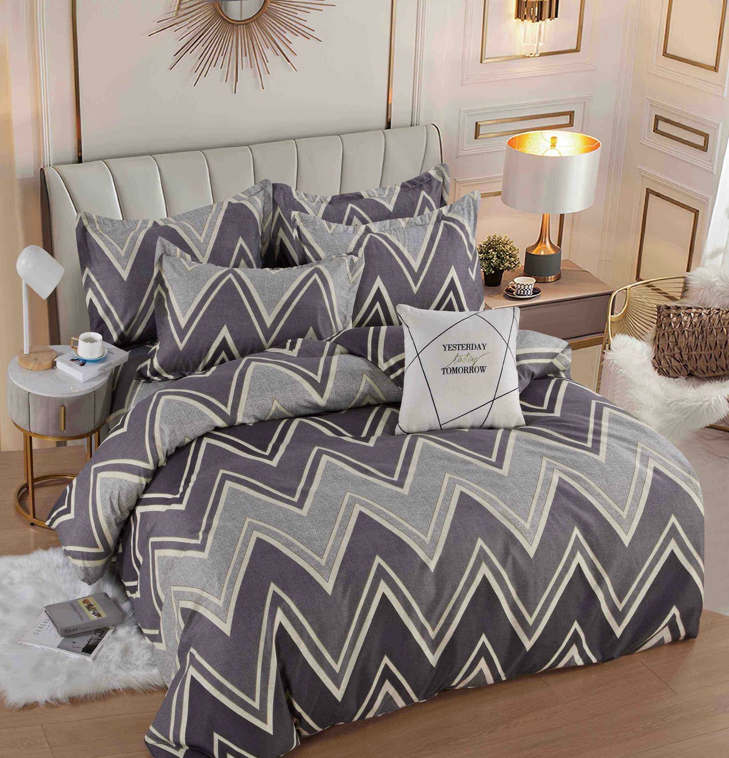 Lenjerie de pat dublu Bumbac finet, cearceaf la alegere normal sau elastic, 6 piese, COD LBF70