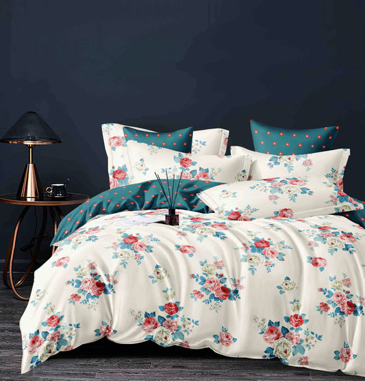Lenjerie de pat dublu, cearsaf normal sau cu elastic, bumbac finet , 6 piese, Floral, LBF204