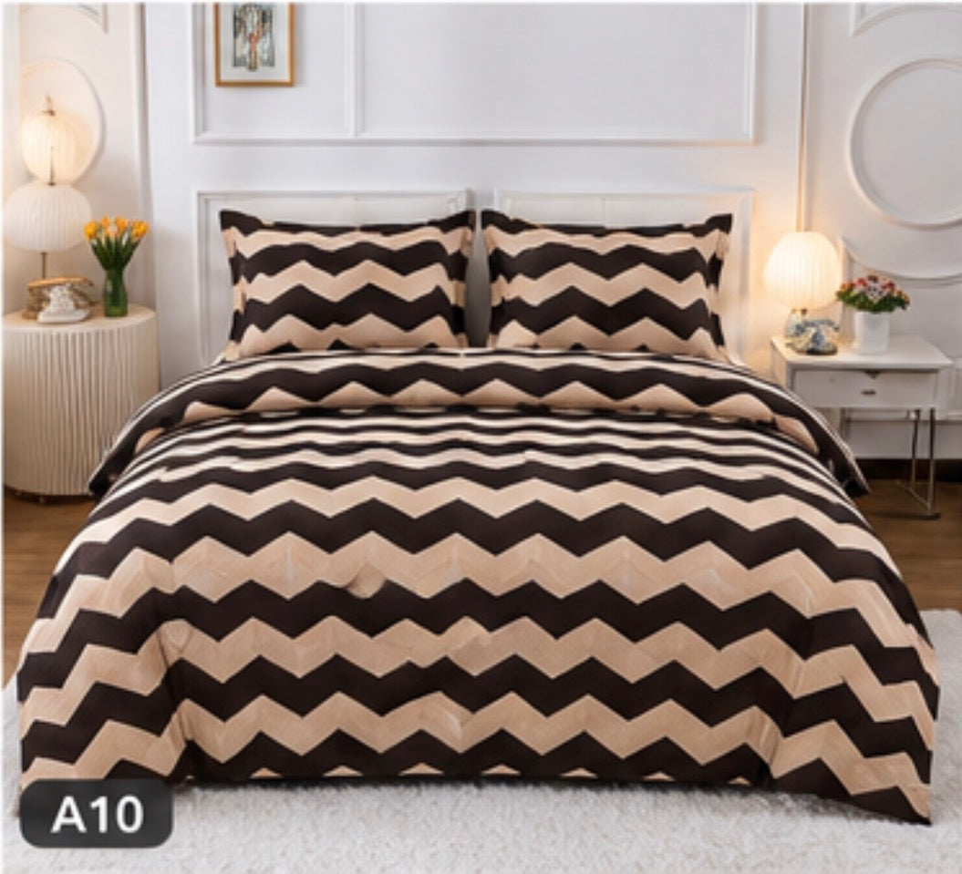 Lenjerie pat dublu Cocolino, 4 piese, super pufoasa, Maro/ bej