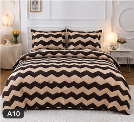 Lenjerie pat dublu Cocolino, 4 piese, super pufoasa, Maro/ bej