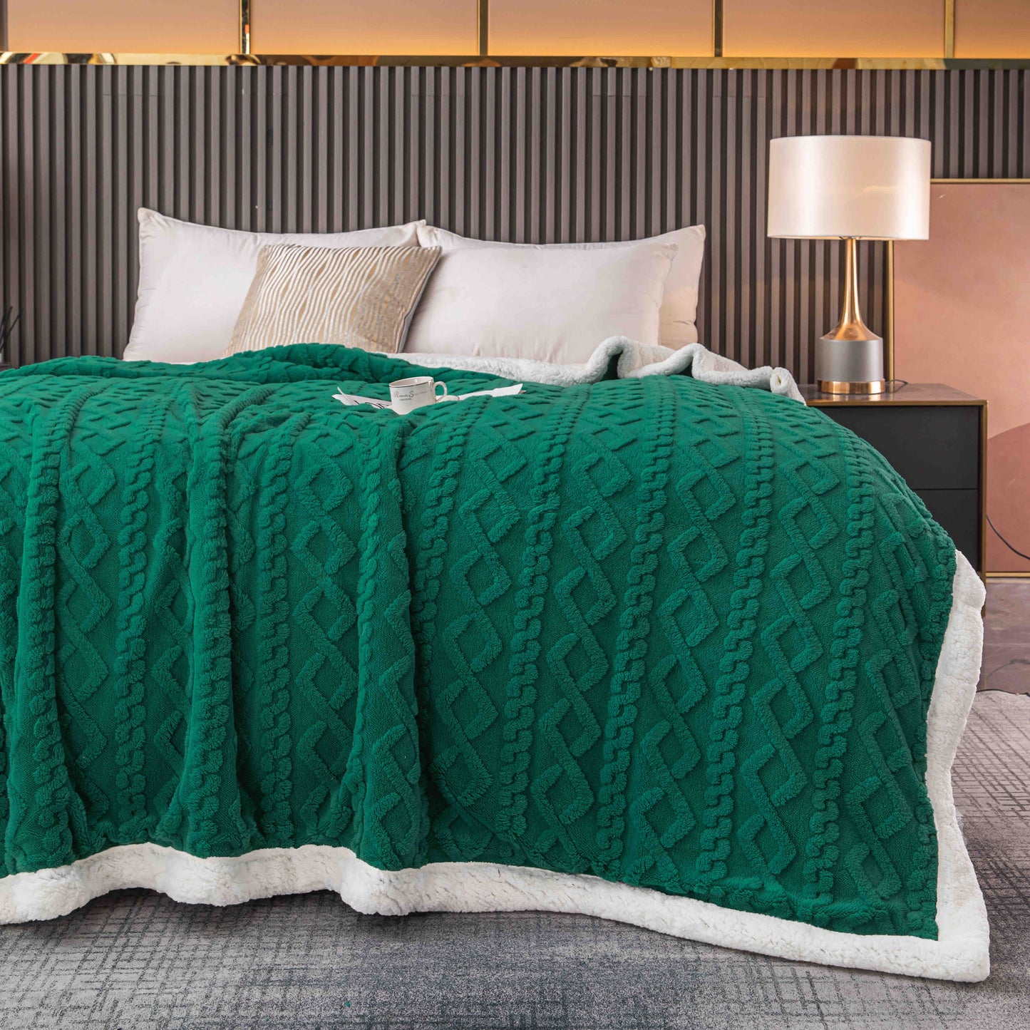 NOU ! Patura Cocolino cu Blanita , Model Tricot , 200x230 ,Verde închis