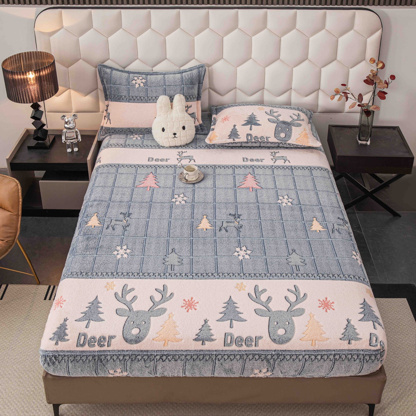 Husă groasa Cocolino cu elastic, pat dublu, 2 fețe de pernă, tematica iarnă, HPC50