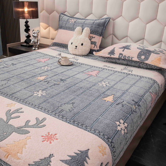 Husă groasa Cocolino cu elastic, pat dublu, 2 fețe de pernă, tematica iarnă, HPC50