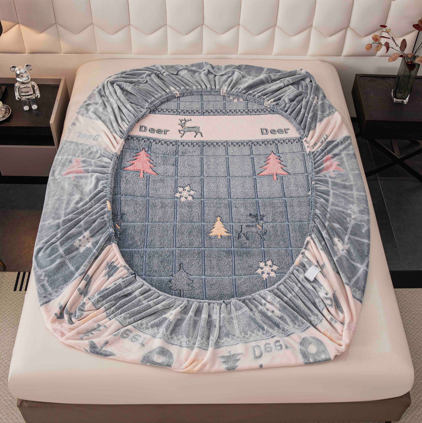 Husă groasa Cocolino cu elastic, pat dublu, 2 fețe de pernă, tematica iarnă, HPC50