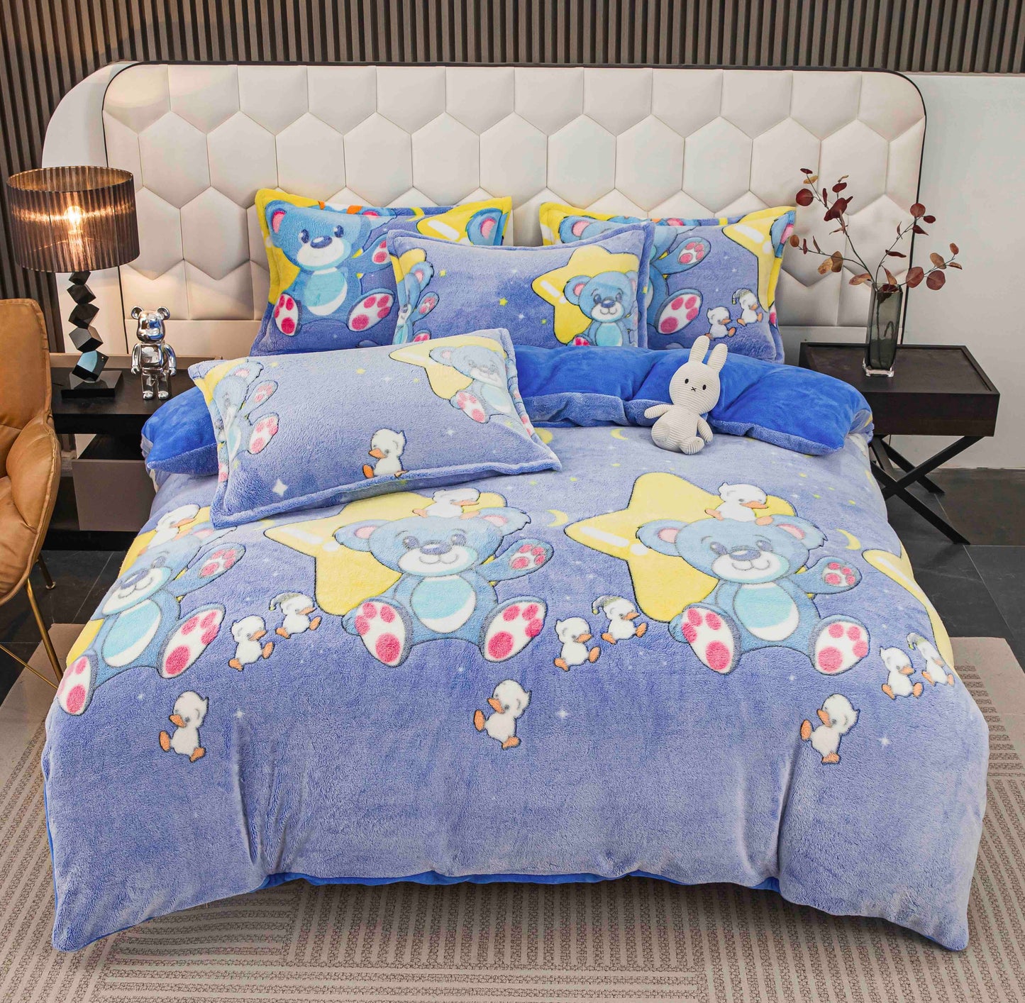 Lenjerie de pat dublu Cocolino , cearceaf cu elastic , 4 piese, ursuleti, Albastru, LC20