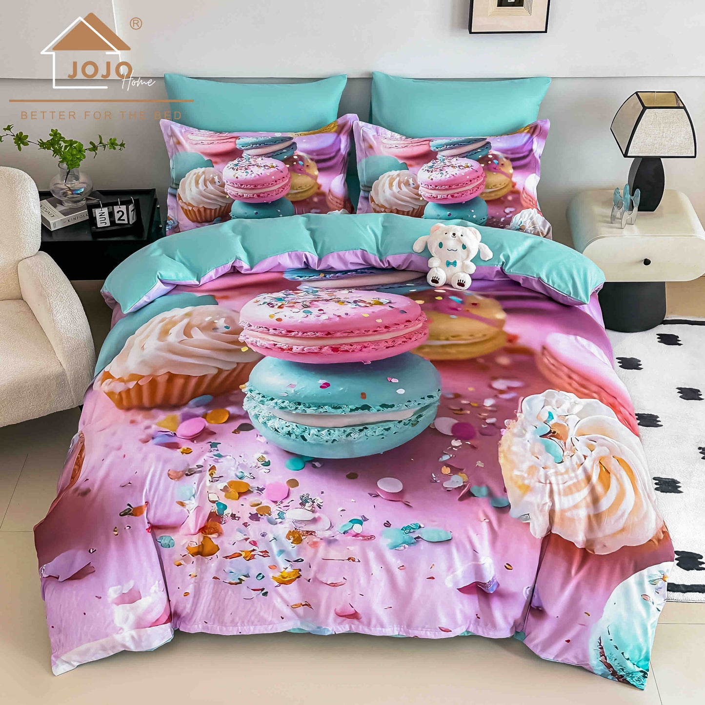 Lenjerie de pat dublu cu model 5D, set 6 piese, cearsaf cu elastic 180x200, Jojo-Home, LTC12