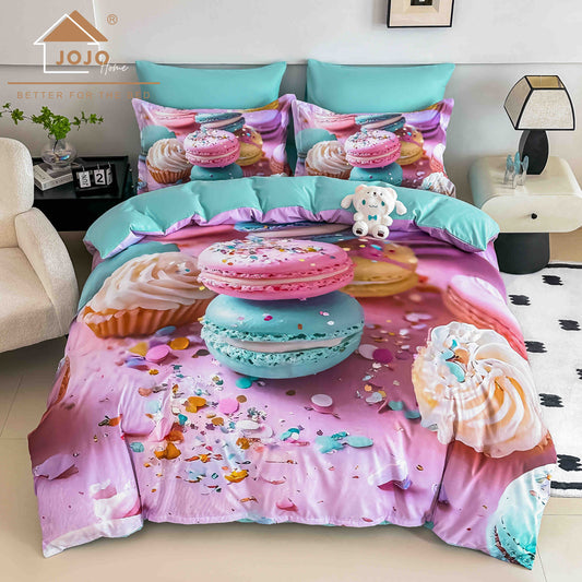 Lenjerie de pat dublu cu model 5D, set 6 piese, cearsaf cu elastic 180x200, Jojo-Home, LTC12