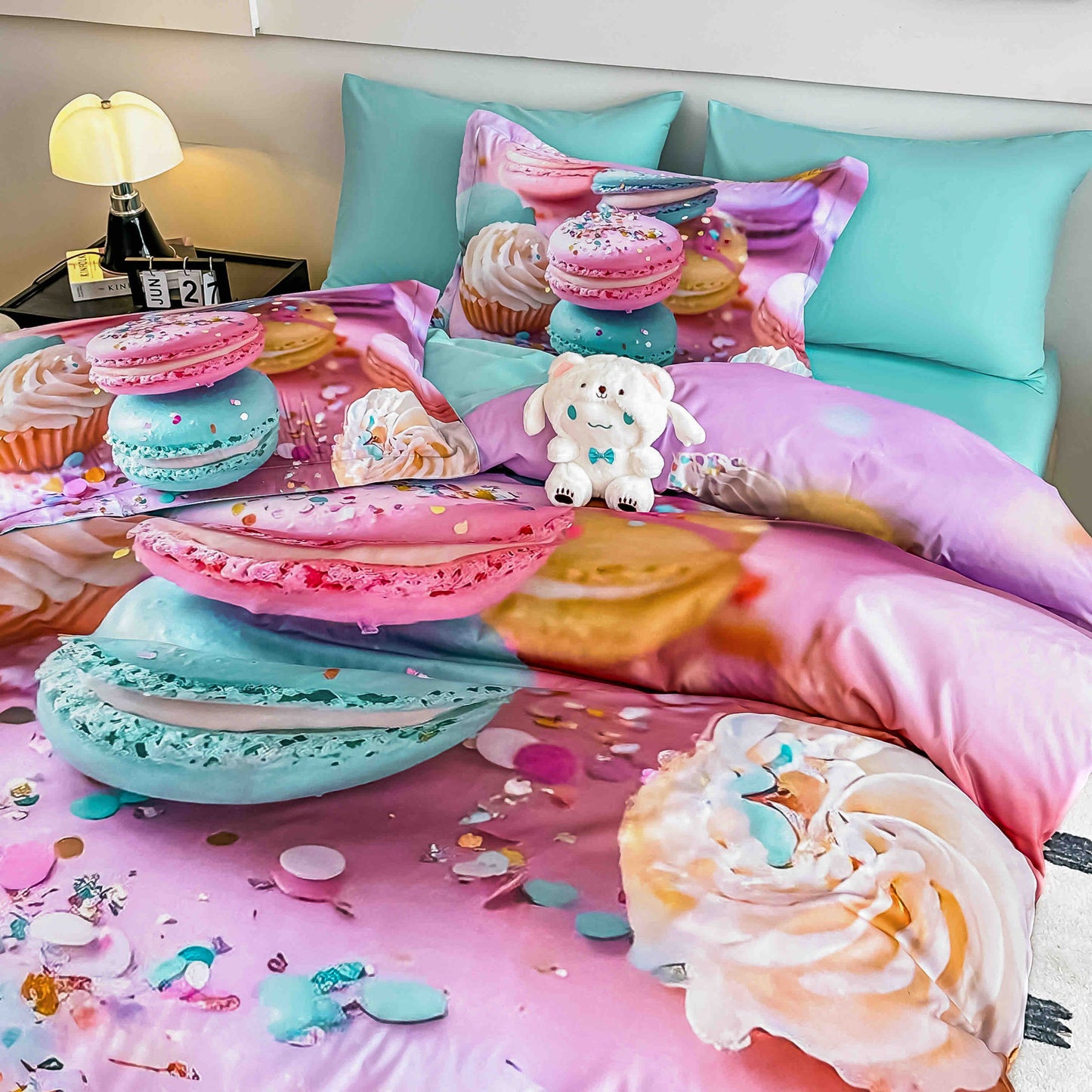 Lenjerie de pat dublu cu model 5D, set 6 piese, cearsaf cu elastic 180x200, Jojo-Home, LTC12