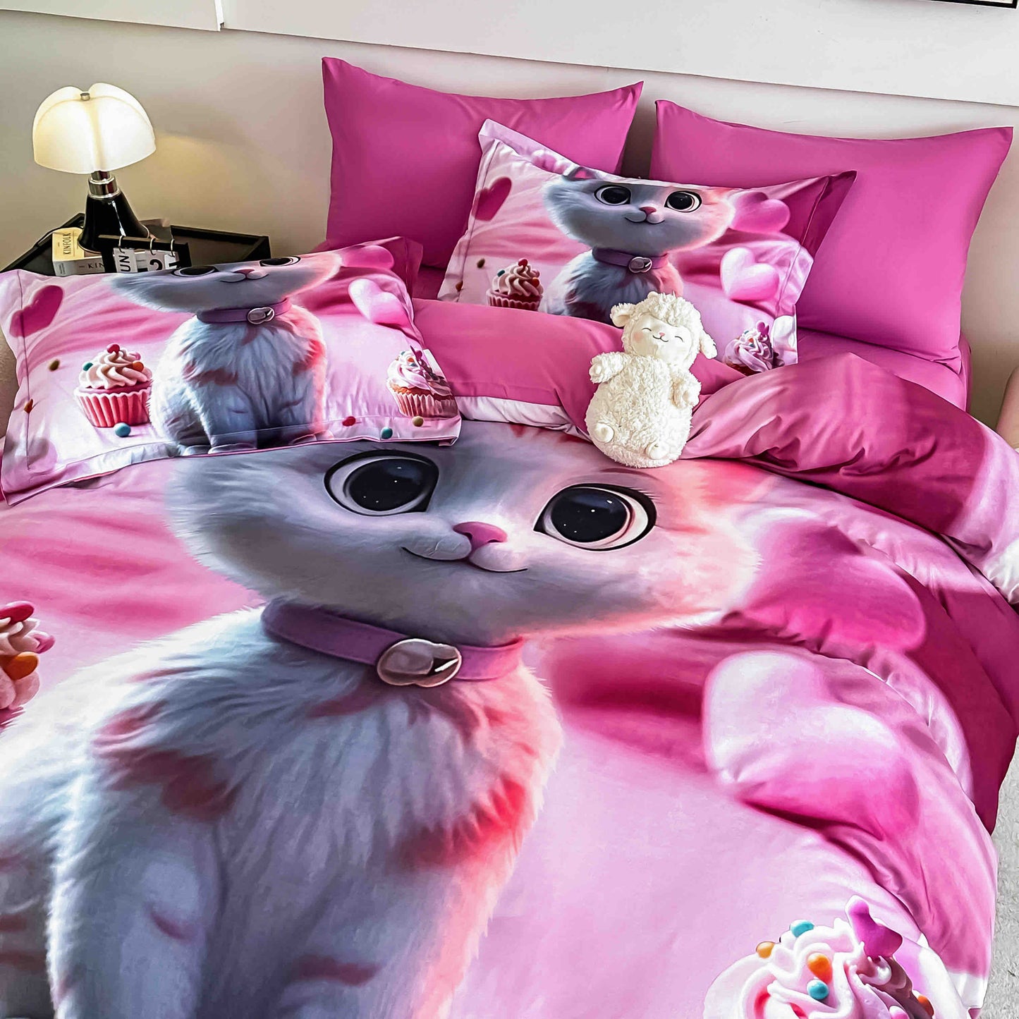 Lenjerie de pat dublu cu model 5D, set 6 piese, cearsaf cu elastic 180x200, Jojo-Home, LTC13