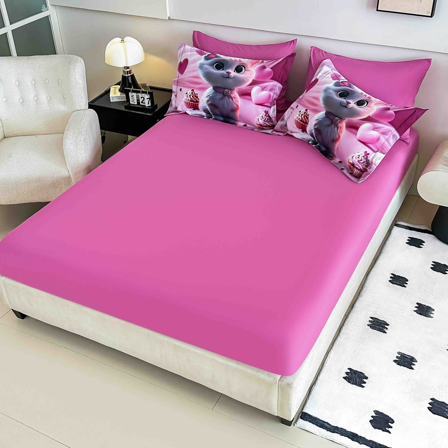 Lenjerie de pat dublu cu model 5D, set 6 piese, cearsaf cu elastic 180x200, Jojo-Home, LTC13