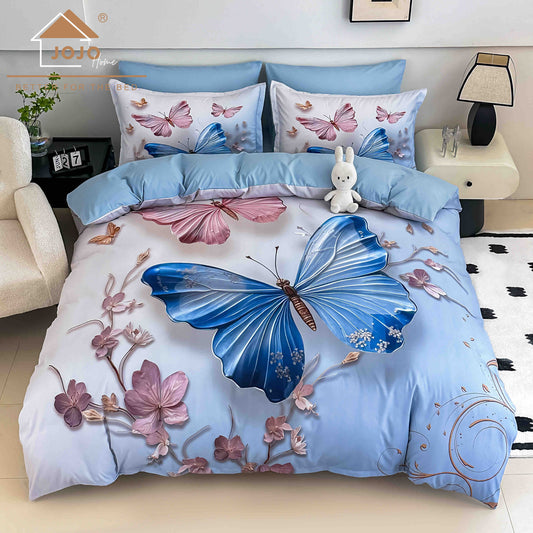 Lenjerie de pat dublu cu model 5D, set 6 piese, cearsaf cu elastic 180x200, Jojo-Home, LTC15