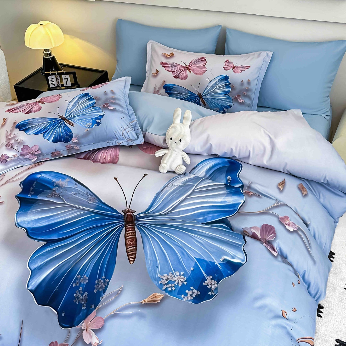 Lenjerie de pat dublu cu model 5D, set 6 piese, cearsaf cu elastic 180x200, Jojo-Home, LTC15