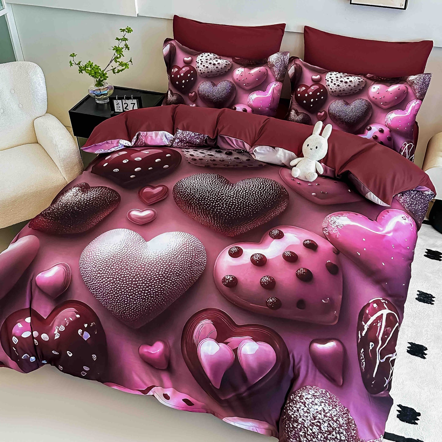 Lenjerie de pat dublu cu model 5D, set 6 piese, cearsaf cu elastic 180x200, Jojo-Home, LTC16