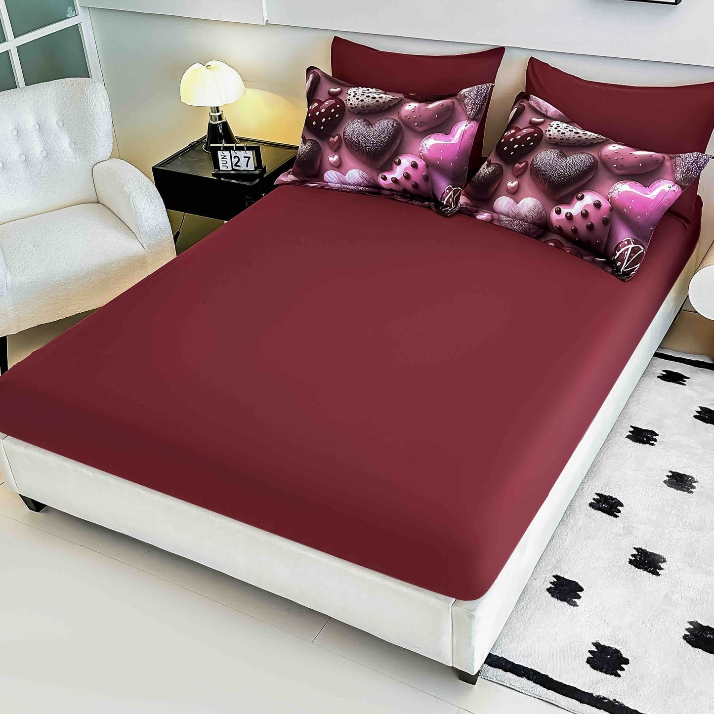 Lenjerie de pat dublu cu model 5D, set 6 piese, cearsaf cu elastic 180x200, Jojo-Home, LTC16