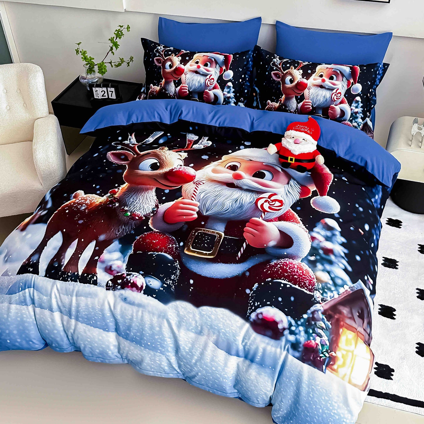 Lenjerie de pat dublu cu model 5D, set 6 piese, cearsaf cu elastic 180x200, Jojo-Home, LTC17