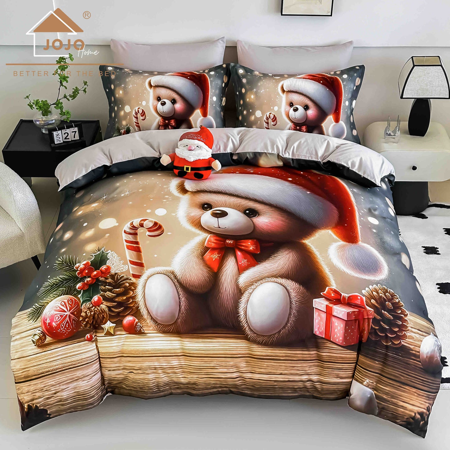 Lenjerie de pat dublu cu model 5D, set 6 piese, cearsaf cu elastic 180x200, Jojo-Home, LTC18