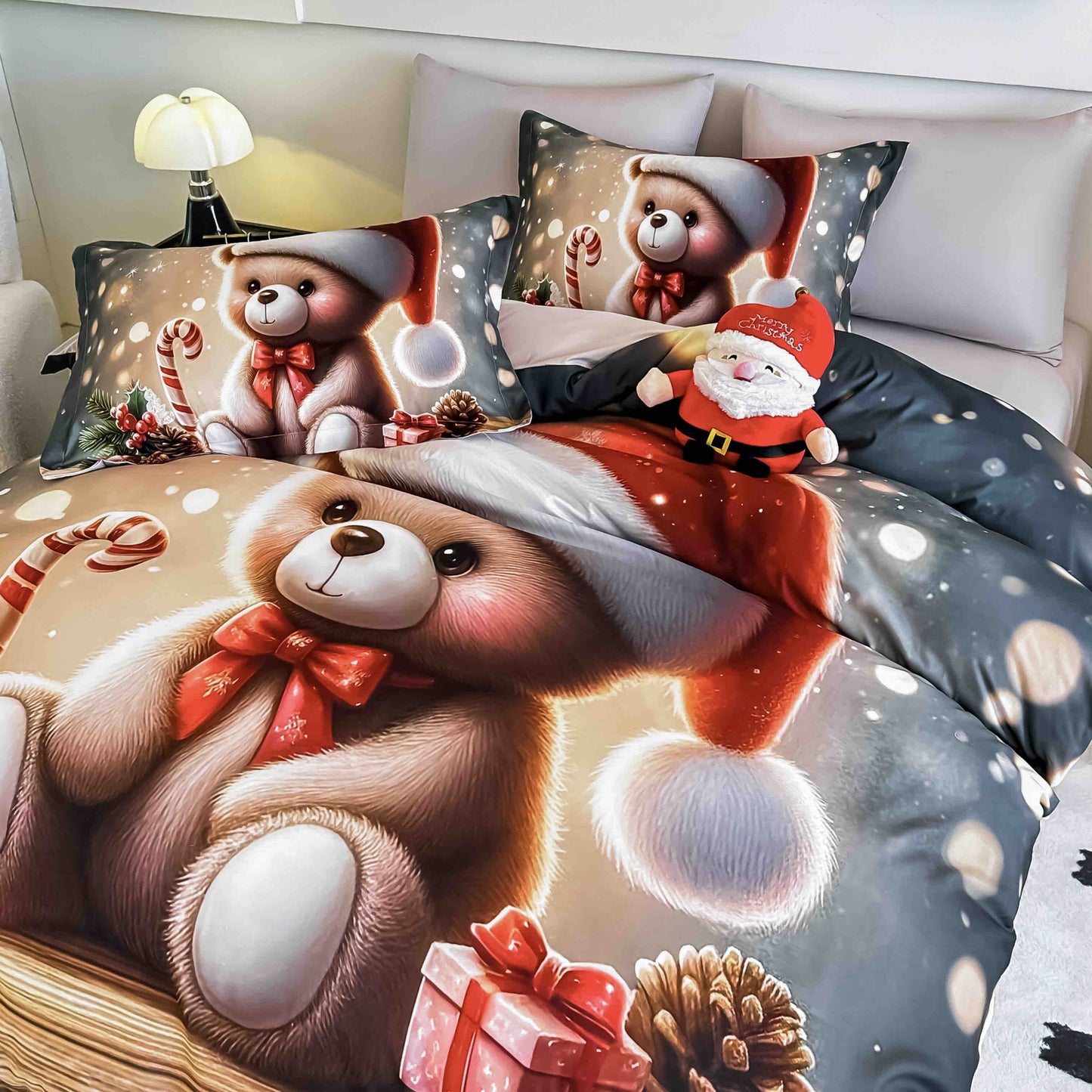 Lenjerie de pat dublu cu model 5D, set 6 piese, cearsaf cu elastic 180x200, Jojo-Home, LTC18