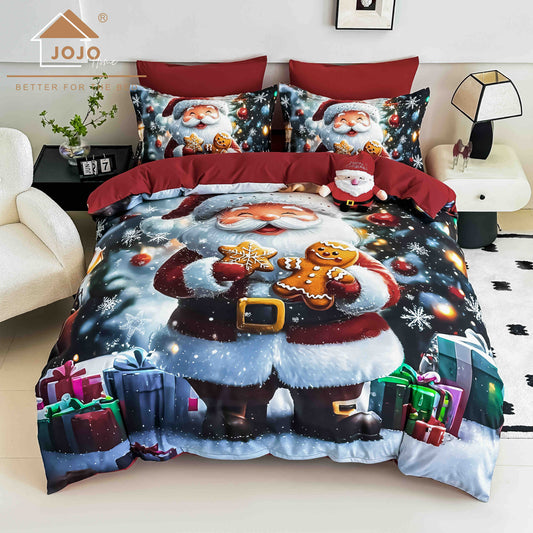 Lenjerie de pat dublu cu model 5D, set 6 piese, cearsaf cu elastic 180x200, Jojo-Home, LTC19