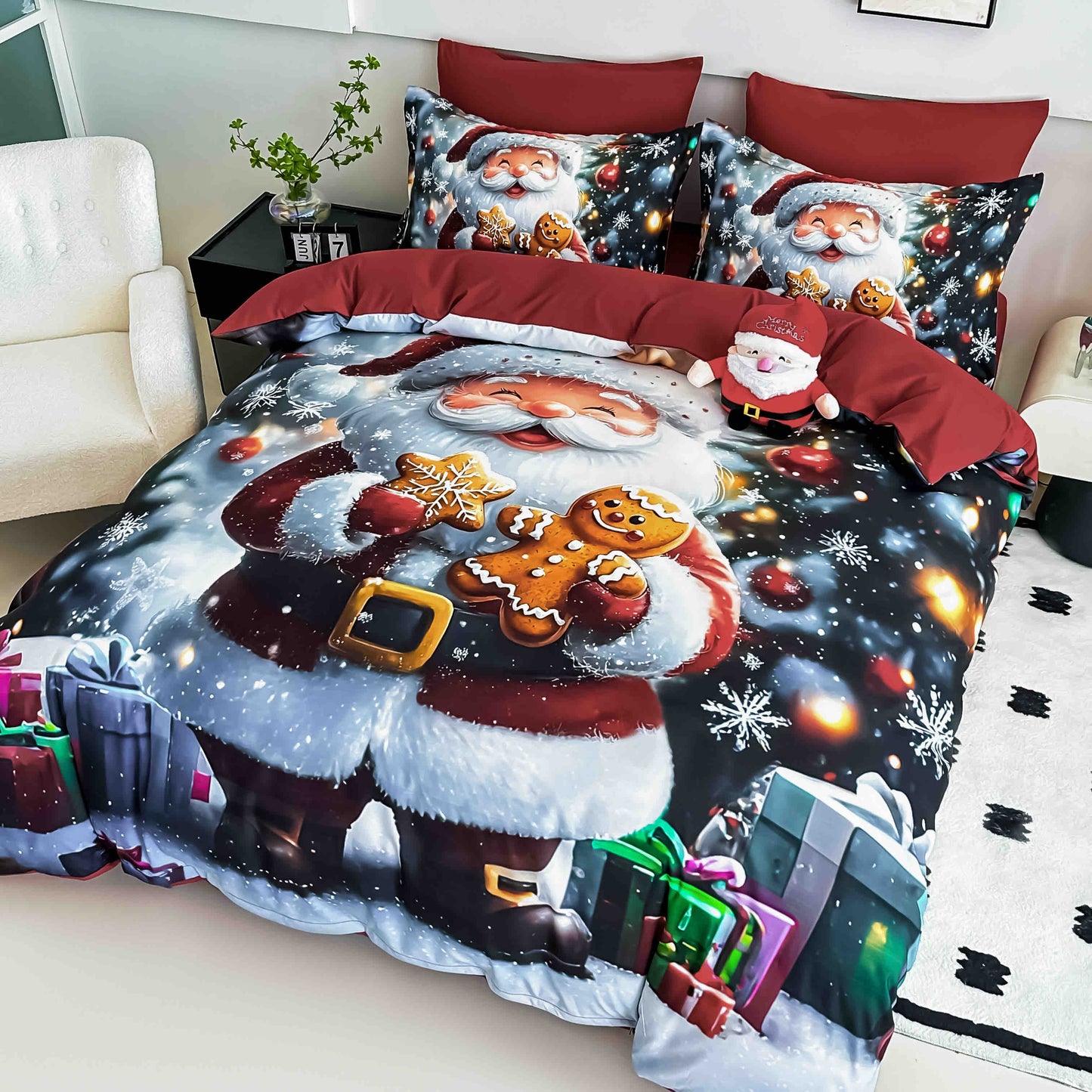 Lenjerie de pat dublu cu model 5D, set 6 piese, cearsaf cu elastic 180x200, Jojo-Home, LTC19