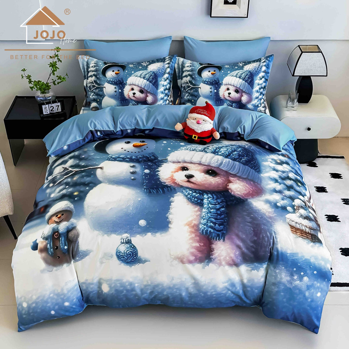 Lenjerie de pat dublu cu model 5D, set 6 piese, cearsaf cu elastic 180x200, Jojo-Home, LTC20