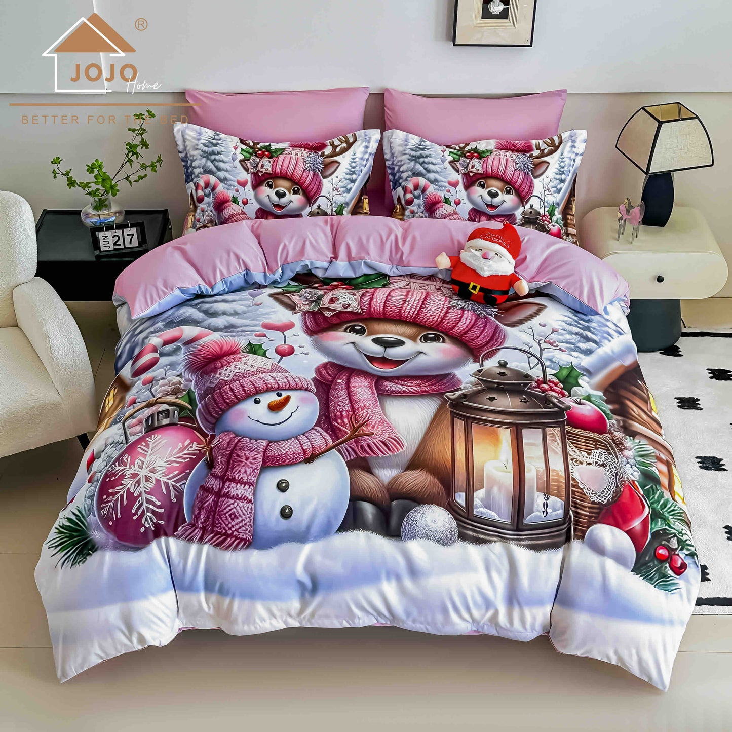 Lenjerie de pat dublu cu model 5D, set 6 piese, cearsaf cu elastic 180x200, Jojo-Home, LTC21