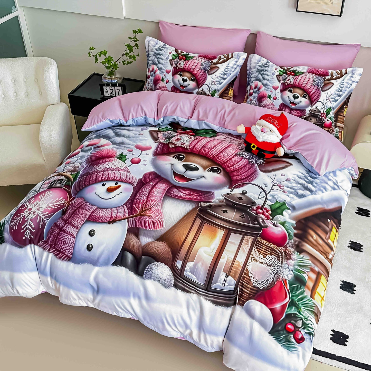 Lenjerie de pat dublu cu model 5D, set 6 piese, cearsaf cu elastic 180x200, Jojo-Home, LTC21