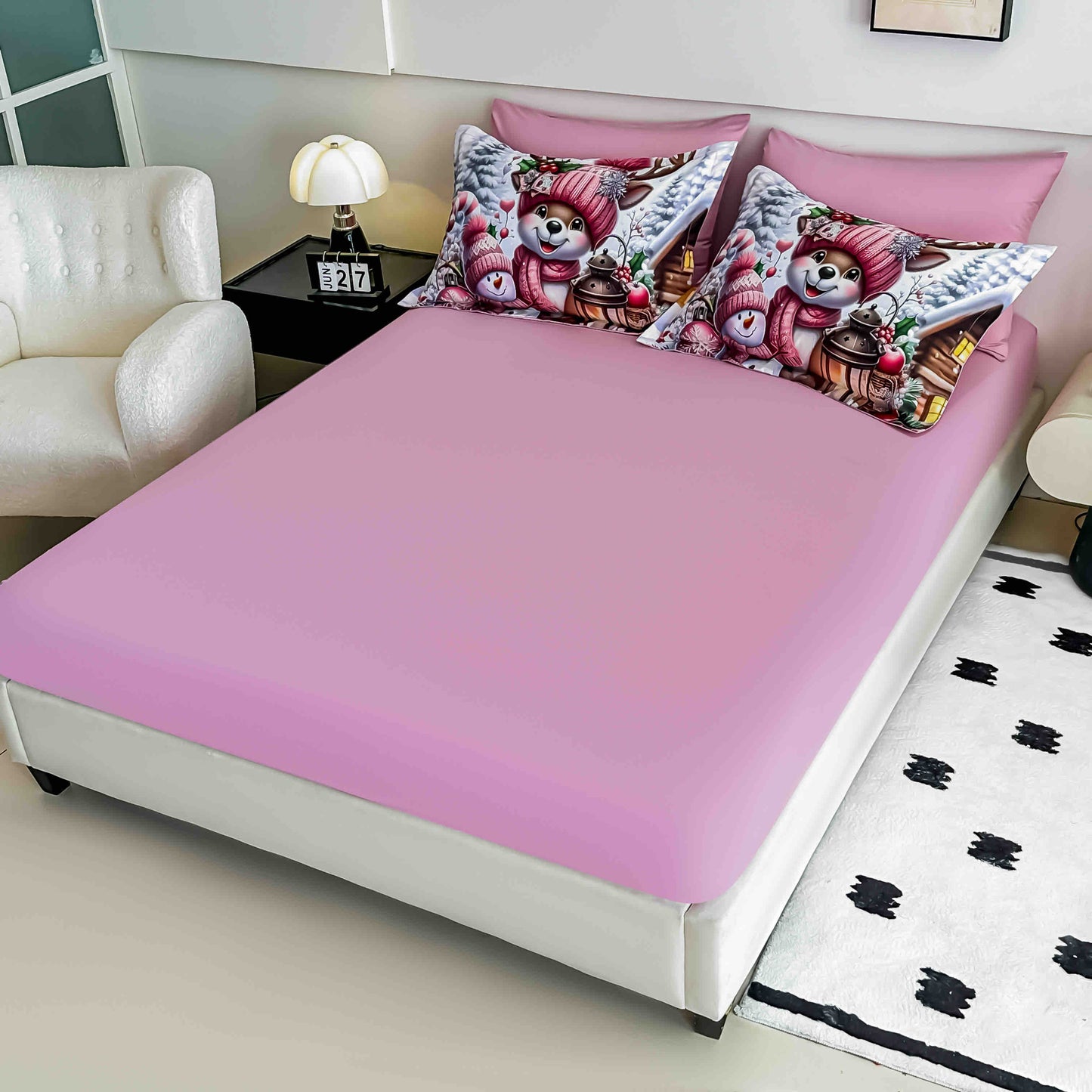 Lenjerie de pat dublu cu model 5D, set 6 piese, cearsaf cu elastic 180x200, Jojo-Home, LTC21