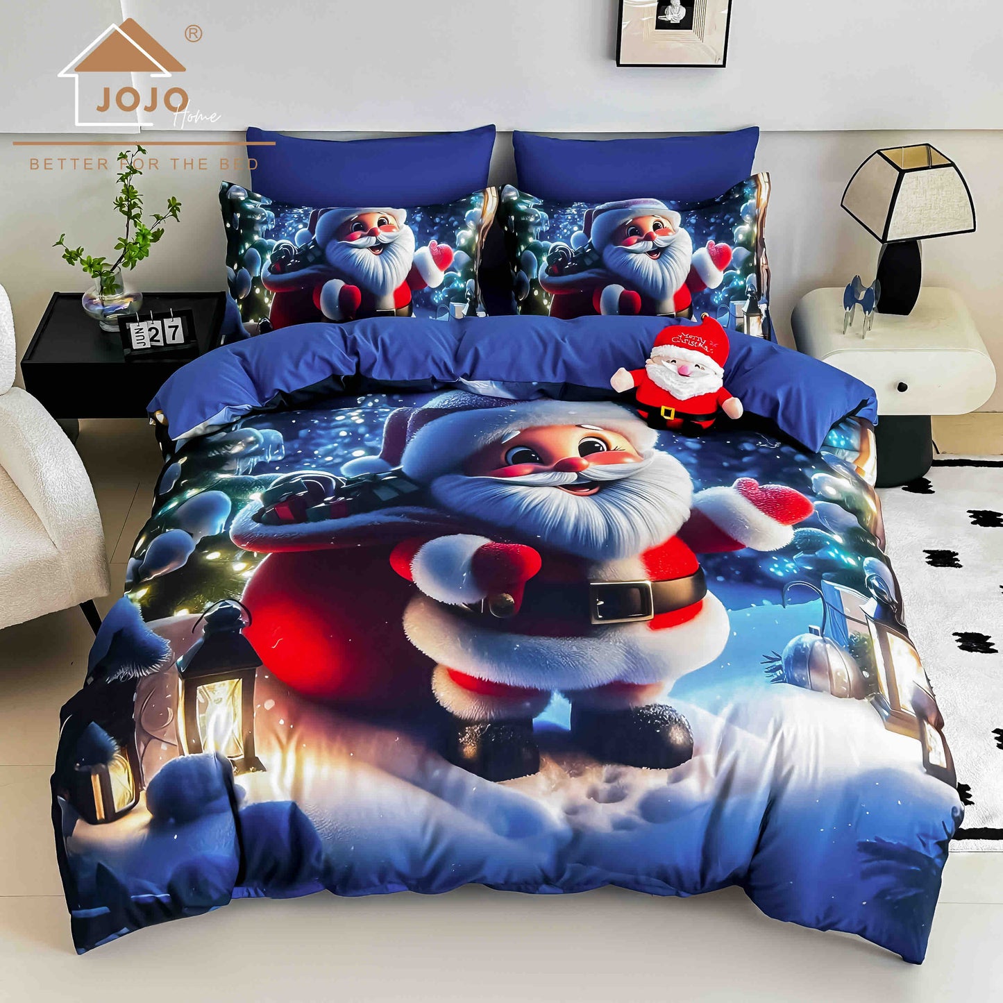 Lenjerie de pat dublu cu model 5D, set 6 piese, cearsaf cu elastic 180x200, Jojo-Home, LTC22