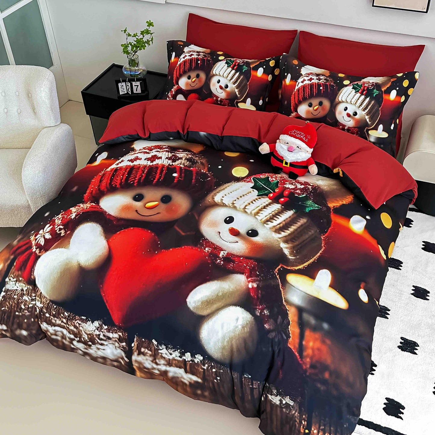 Lenjerie de pat dublu cu model 5D, set 6 piese, cearsaf cu elastic 180x200, Jojo-Home, LTC23