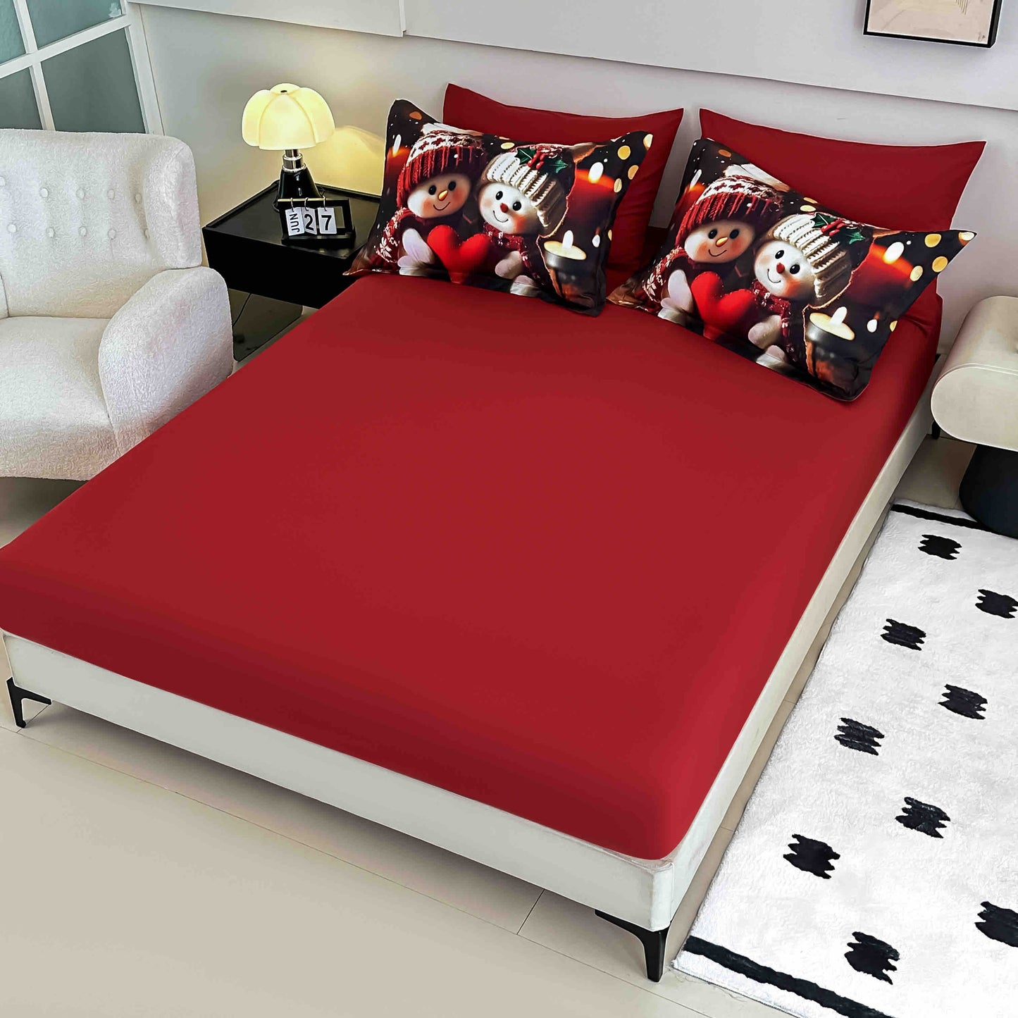 Lenjerie de pat dublu cu model 5D, set 6 piese, cearsaf cu elastic 180x200, Jojo-Home, LTC23