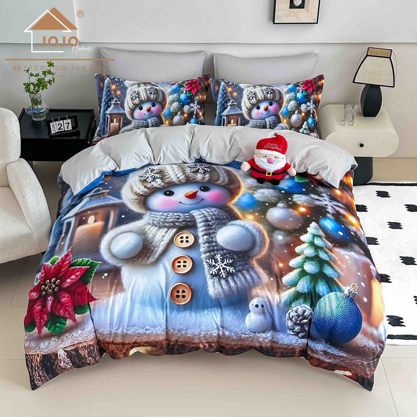 Lenjerie de pat dublu cu model 5D, set 6 piese, cearsaf cu elastic 180x200, Jojo-Home, LTC24