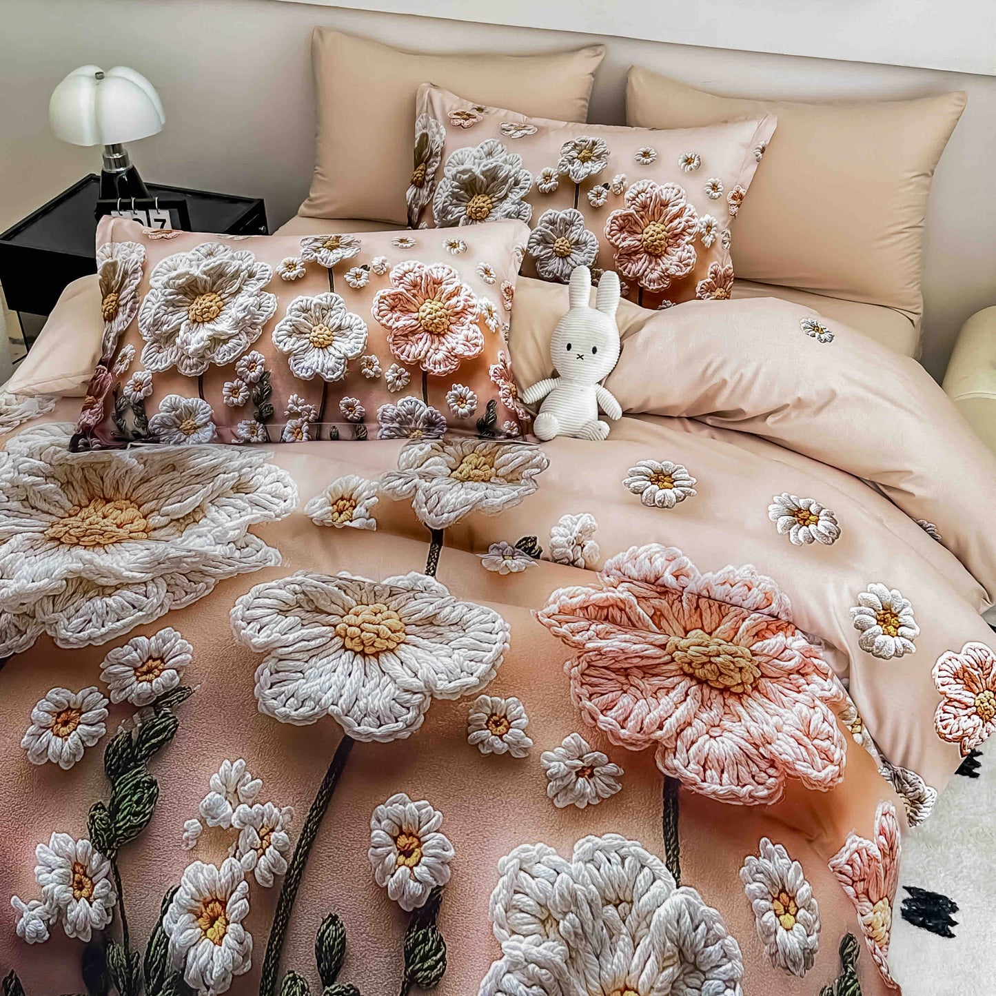 Lenjerie de pat dublu cu model 5D, set 6 piese, cearsaf cu elastic 180x200, Jojo-Home, LTC25