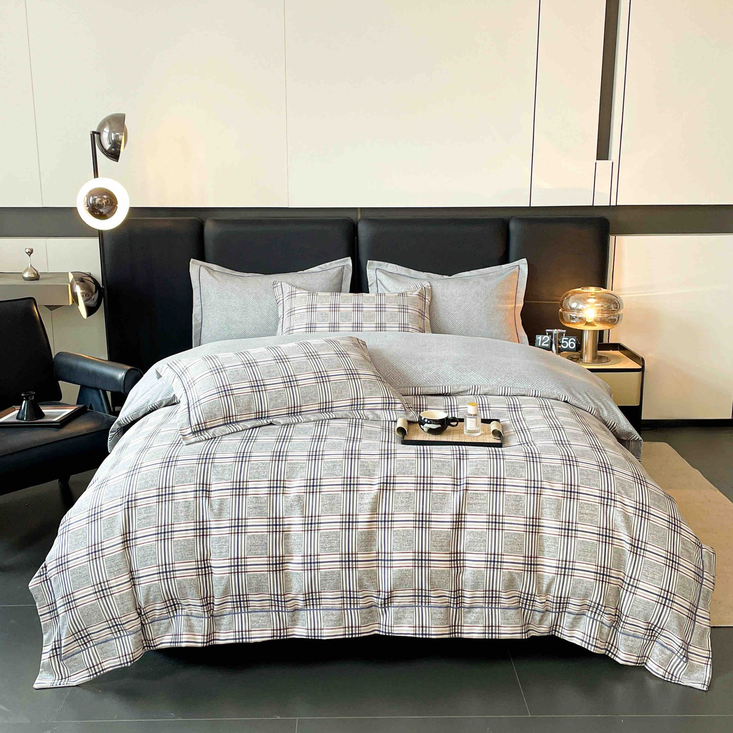 Lenjerie de Pat Dublu, Model Lux, Cutie Cadou, 6 Piese, Cearceaf cu Elastic, Bumbac, LJH-013