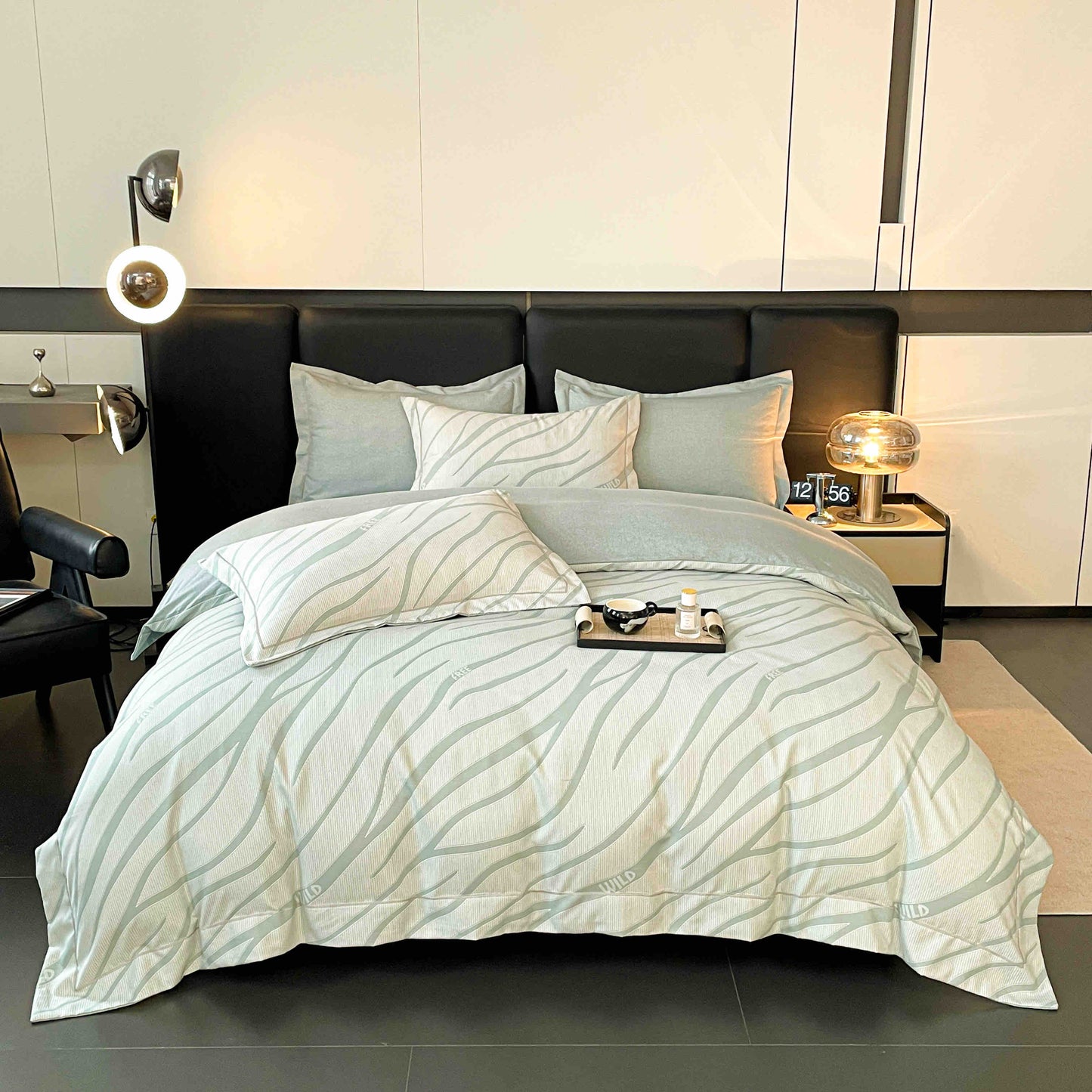 Lenjerie de Pat Dublu, Model Lux, Cutie Cadou, 6 Piese, Cearceaf cu Elastic, Bumbac, LJH-08