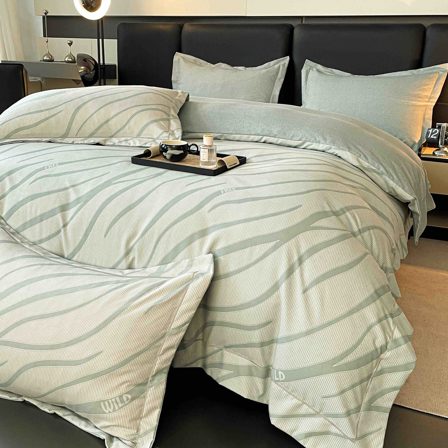 Lenjerie de Pat Dublu, Model Lux, Cutie Cadou, 6 Piese, Cearceaf cu Elastic, Bumbac, LJH-08