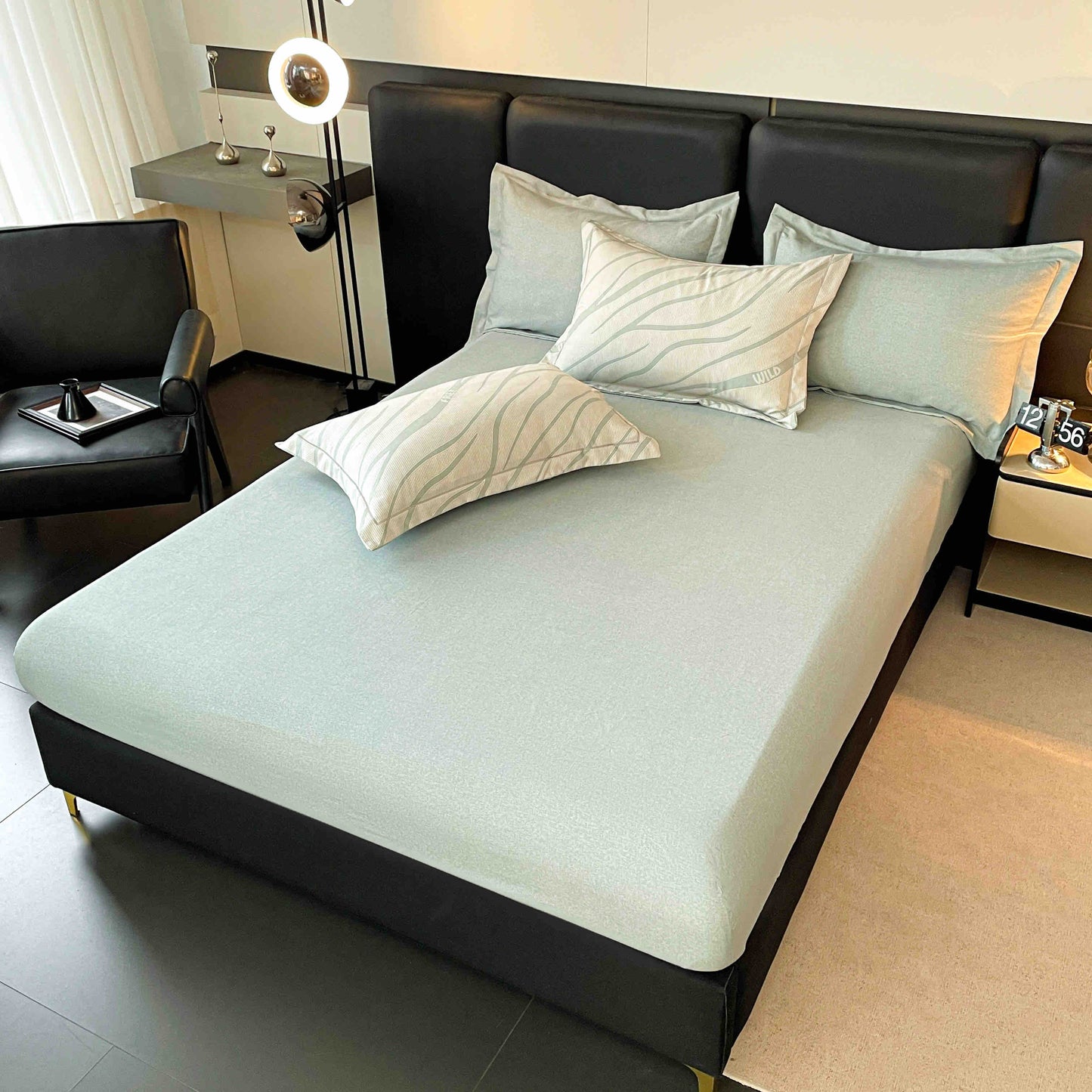 Lenjerie de Pat Dublu, Model Lux, Cutie Cadou, 6 Piese, Cearceaf cu Elastic, Bumbac, LJH-08