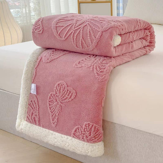 Patura Cocolino cu Blanita, Model, FLUTURI, 3D, Pat 2 Persoane, 200x230 cm, ROZ, FLT011