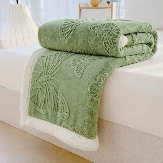 Patura Cocolino cu Blanita, Model, FLUTURI, 3D, Pat 2 Persoane, 200x230 cm, Verde-Deschis , FLT44