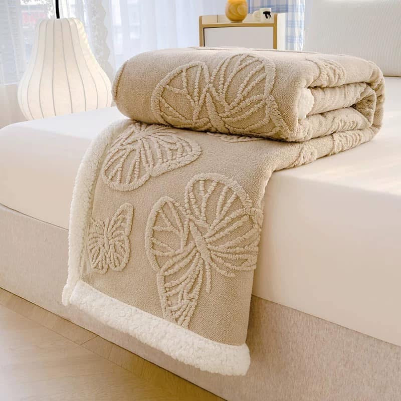 Patura Cocolino cu Blanita, Model, FLUTURI, 3D, Pat 2 Persoane, 200x230 cm, BEJ, FLT03