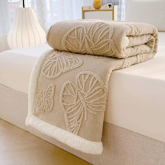 Patura Cocolino cu Blanita, Model, FLUTURI, 3D, Pat 2 Persoane, 200x230 cm, BEJ, FLT03