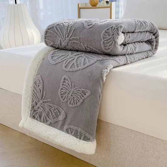 Patura Cocolino cu Blanita, Model, FLUTURI, 3D, Pat 2 Persoane, 200x230 cm, GRI INCHIS, FLT06