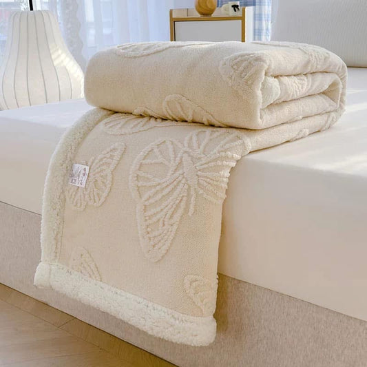Patura Cocolino cu Blanita, Model, FLUTURI, 3D, Pat 2 Persoane, 200x230 cm, CREM, FLT02