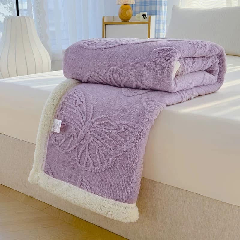 Patura Cocolino cu Blanita, Model, FLUTURI, 3D, Pat 2 Persoane, 200x230 cm, MOV-LILA, FLT09