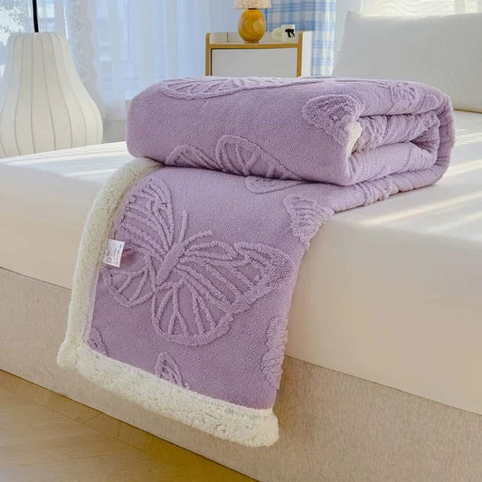 Patura Cocolino cu Blanita, Model, FLUTURI, 3D, Pat 2 Persoane, 200x230 cm, MOV-LILA, FLT09