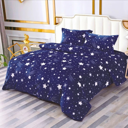 Lenjerie pat dublu Cocolino, 4 piese, super pufoasa, Albastru, Stele