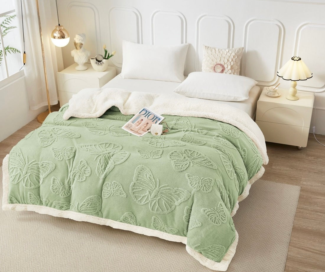 Patura Cocolino cu Blanita, Model, FLUTURI, 3D, Pat 2 Persoane, 200x230 cm, VERDE, FLT01