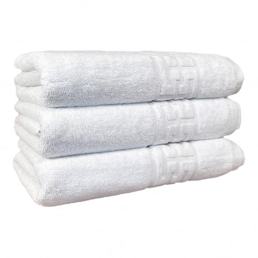 Set 3 Prosoape mari de baie , tip Hotel 70x130, Model Greek Border 500g, Bumbac 100%, Alb