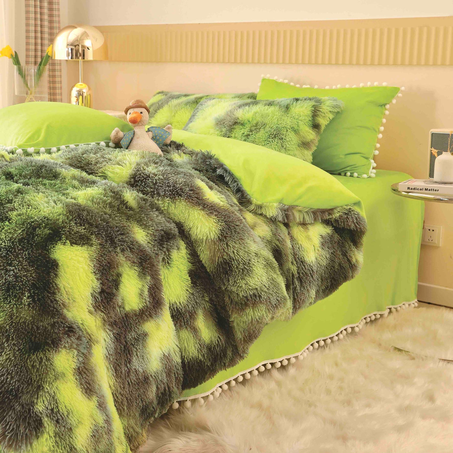 Lenjerie Super Pufoasa Cocolino, Model Fluffy , Pat 2 persoane , 6 piese, Verde-Gri, FLUFFY10